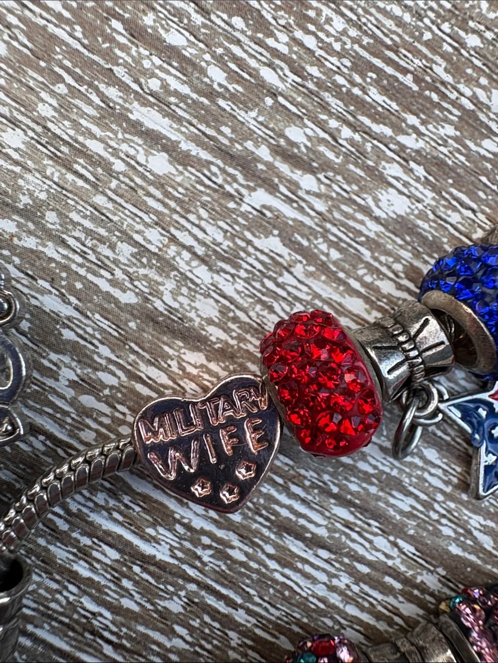 Silver-Tone Patriotic Charm Bracelet strada Watch with Red & Blue Accents